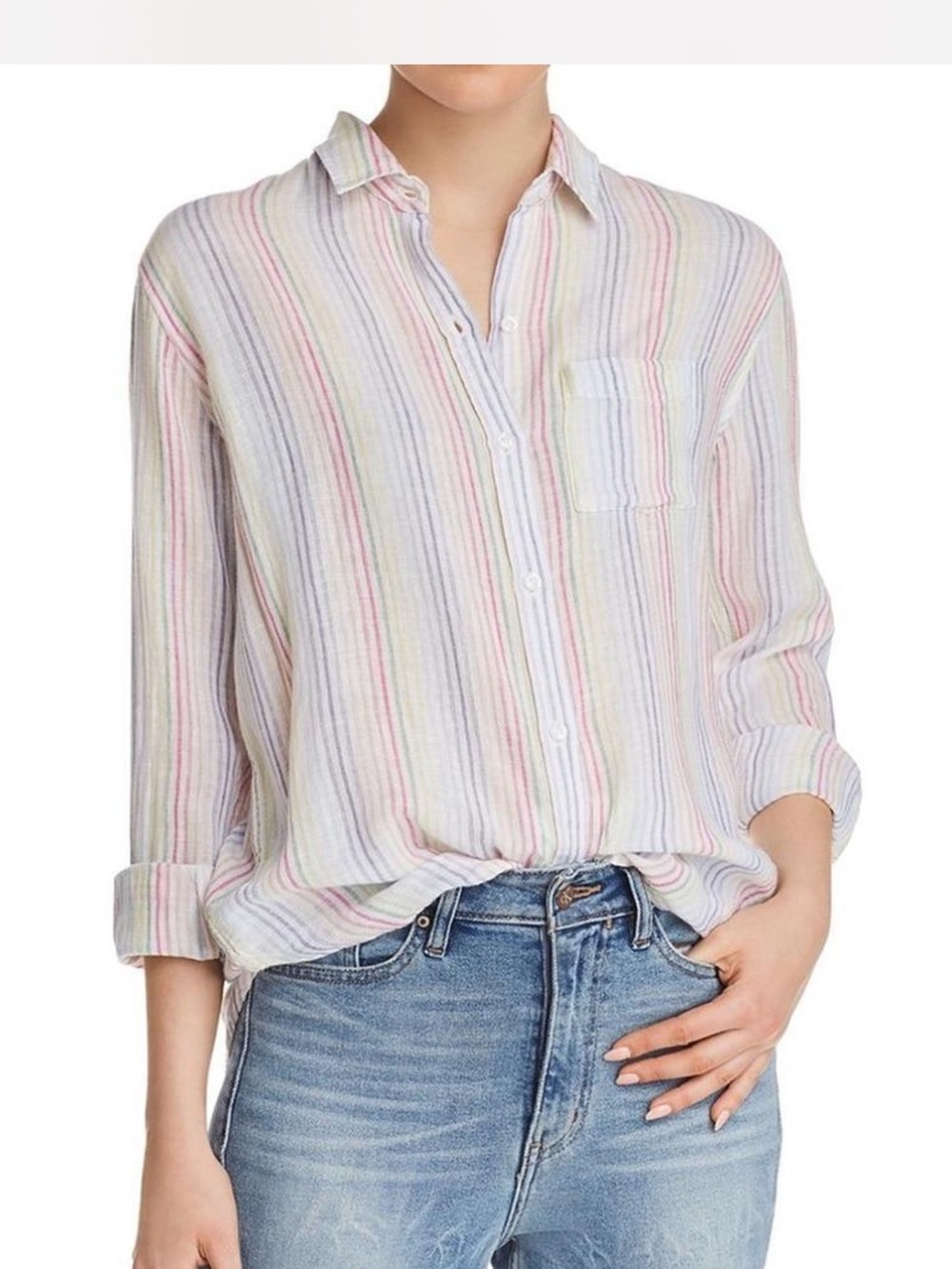 Rails Charli Merida Stripe linen blend button down blouse ladies size Large